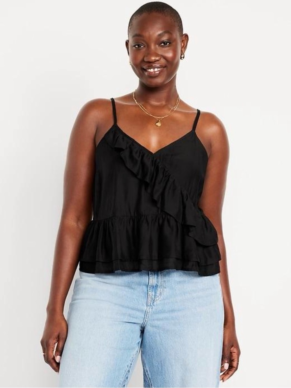 Old Navy Black Ruffle Trim Spaghetti Strap Camitop